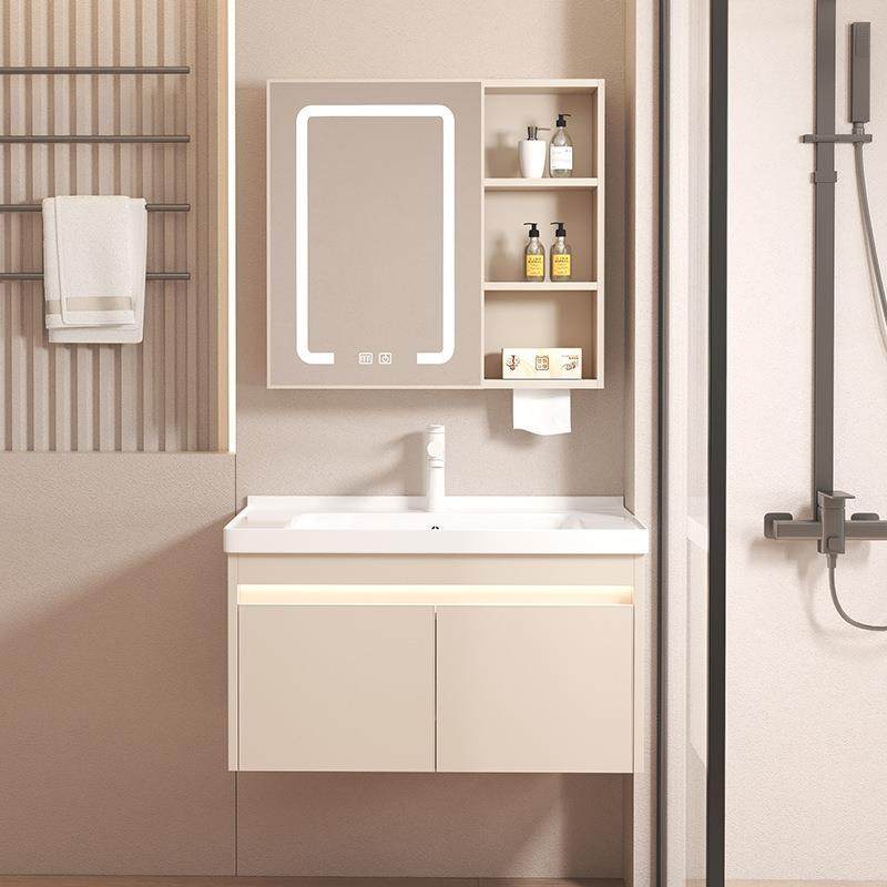 加厚蜂窝铝合金浴室柜组合奶油风陶瓷一体盆小户型卫生间洗手台盆