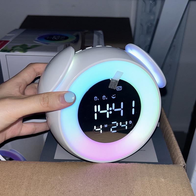 多功能唤醒闹钟夜灯一体儿童孩子早起床七彩色充电卧室床头时钟灯