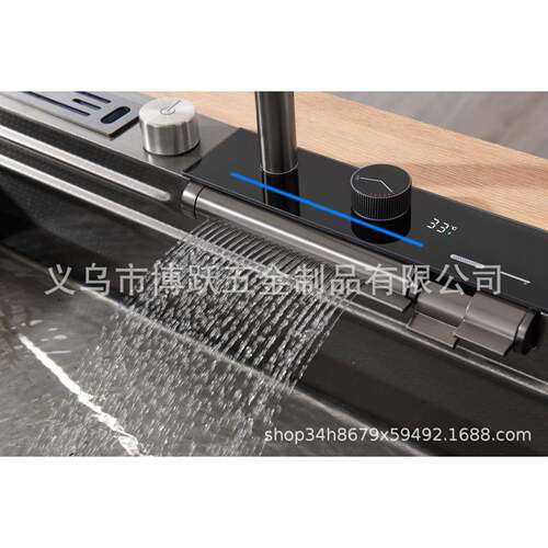 新款不锈钢水槽套装 厨房飘雨款手工盆大单槽数显钢琴氛围灯水槽