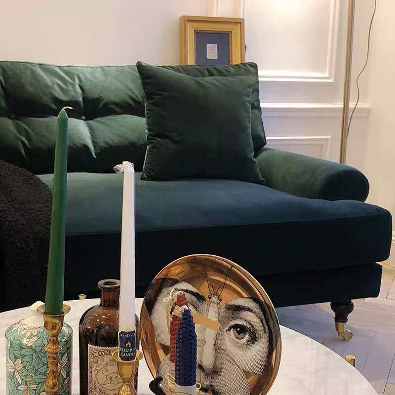 轻奢风三人位沙发羽绒填充可拆洗美式复古黄色格调丝绒墨绿大沙发