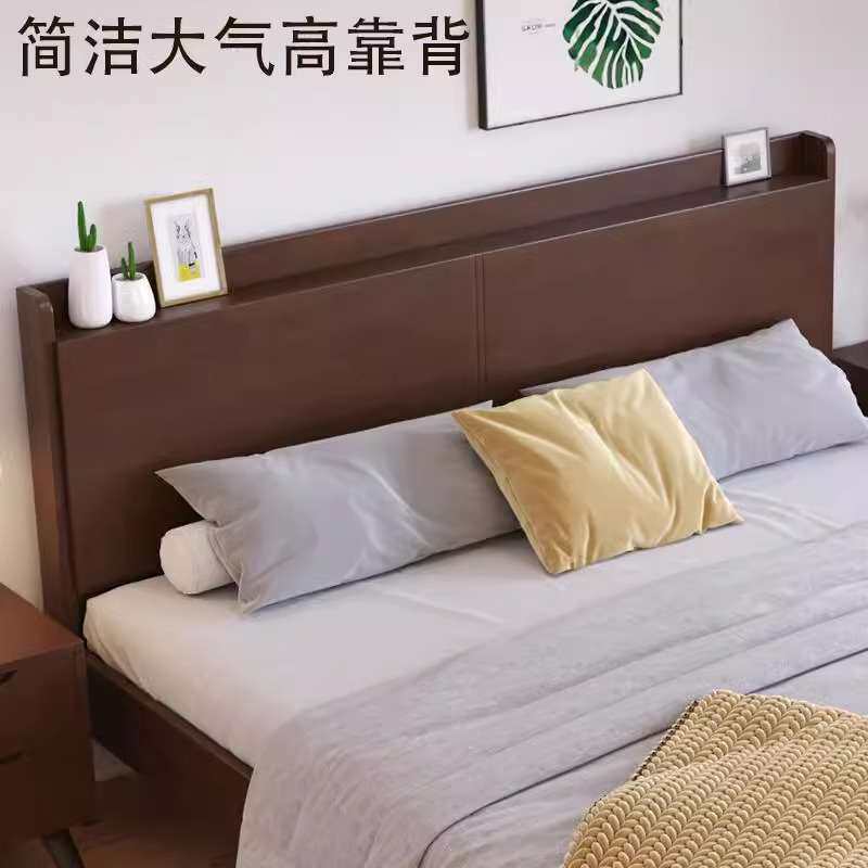 纯实木床简约现代1.8米双人床家用民宿出租房用单人床1.5m橡胶木