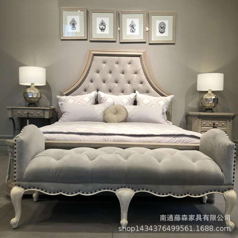 美式实木床ART复古卧室1.8米床后现代简约床建筑复兴样板房实木床