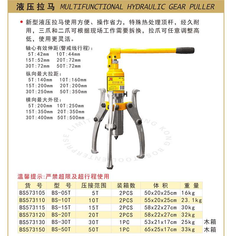 波斯拆卸轴承取出专业拔轮器油压多功能三角拉马 三爪液压拉马
