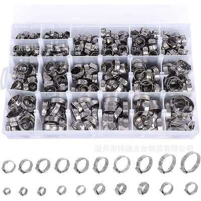 420PCS盒装单耳环箍不锈钢卡箍密封管夹20种规格单耳无极弹性箍圈