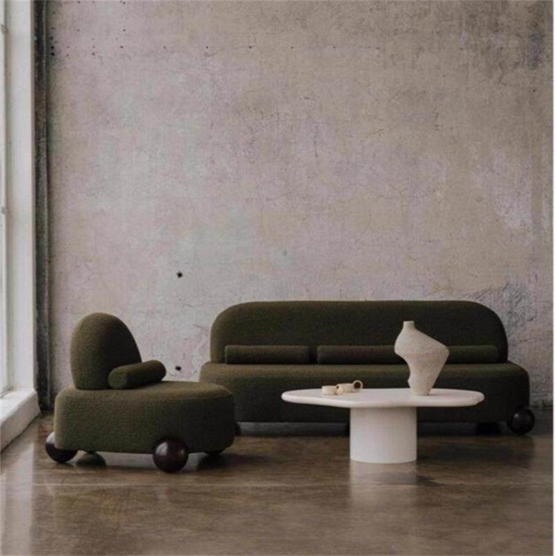 复古实木扶手椅沙发现代简约布艺客厅多人位样板间民宿休闲椅家具