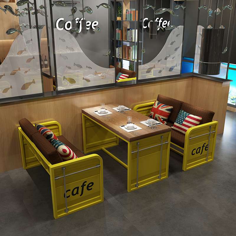 美式铁艺卡座沙发 LOFT复古创意集装箱奶茶店桌椅组合 西餐厅桌椅