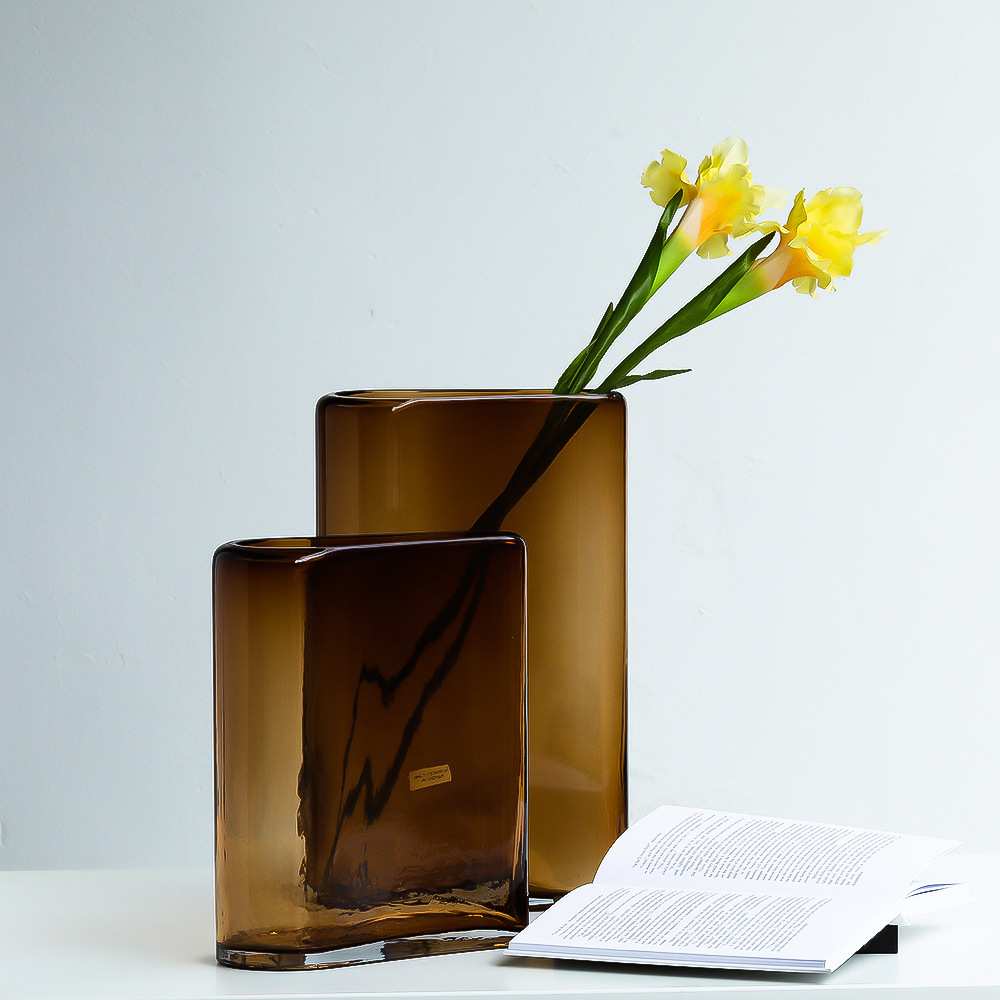 碧轩北欧简约大气不规则大扁桶养花玻璃花瓶设计新品软装桌面摆件