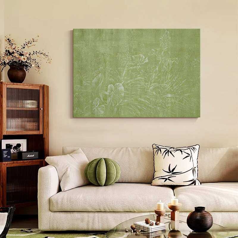 轻法式奶油风客厅高级感装饰画沙发背景墙软装中古风绿色系挂画