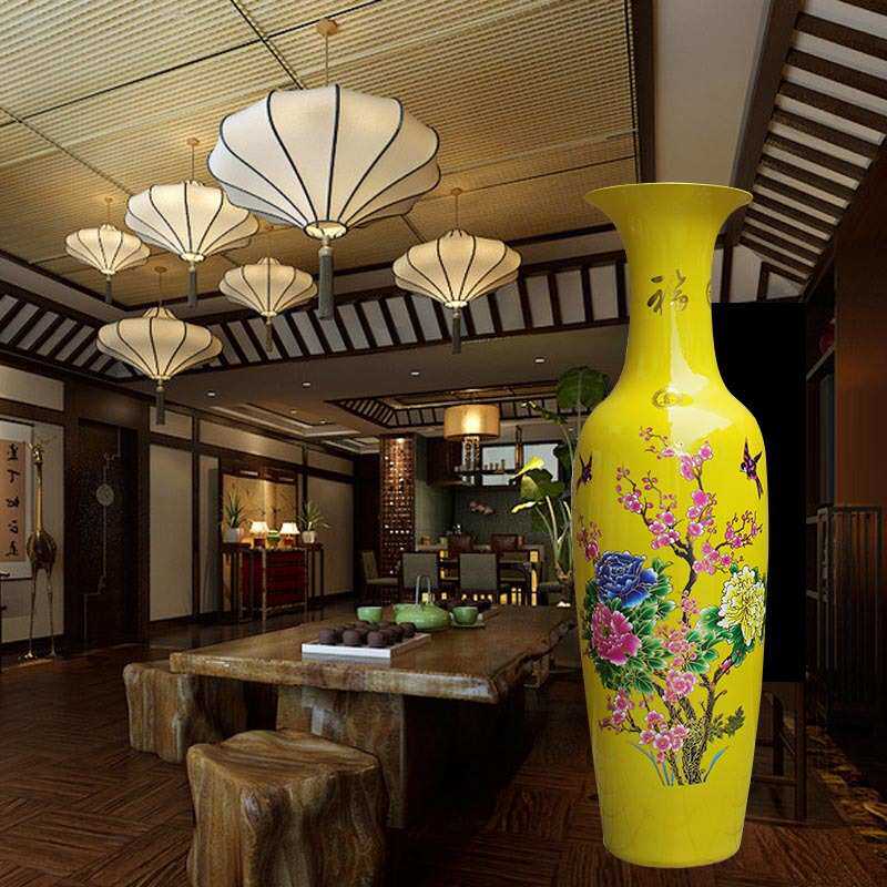 落地大花瓶公司酒店开业庆典礼品孔雀牡丹陶瓷花瓶 1 1.6 1.8 2米