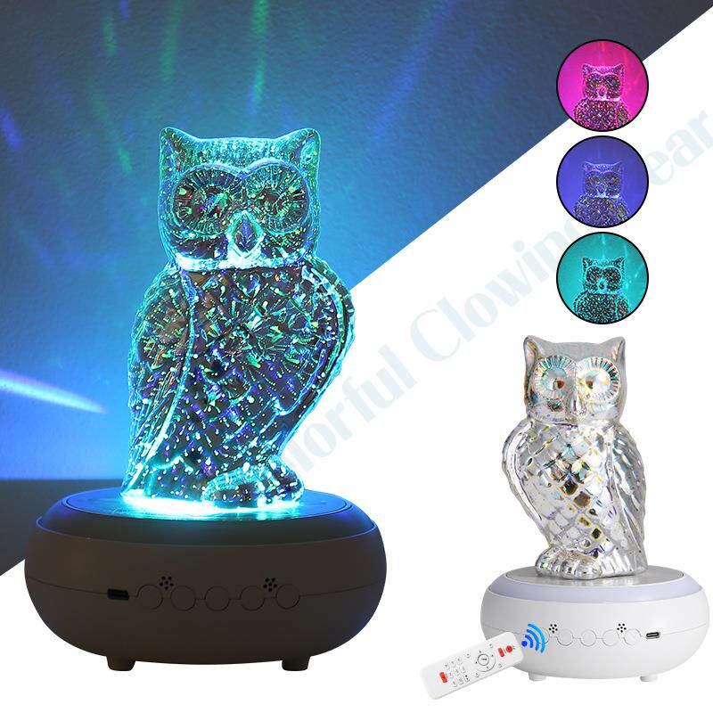 3D烟花猫头鹰摆件七彩旋转发光灯创意发光蓝牙音箱家用床头氛围灯