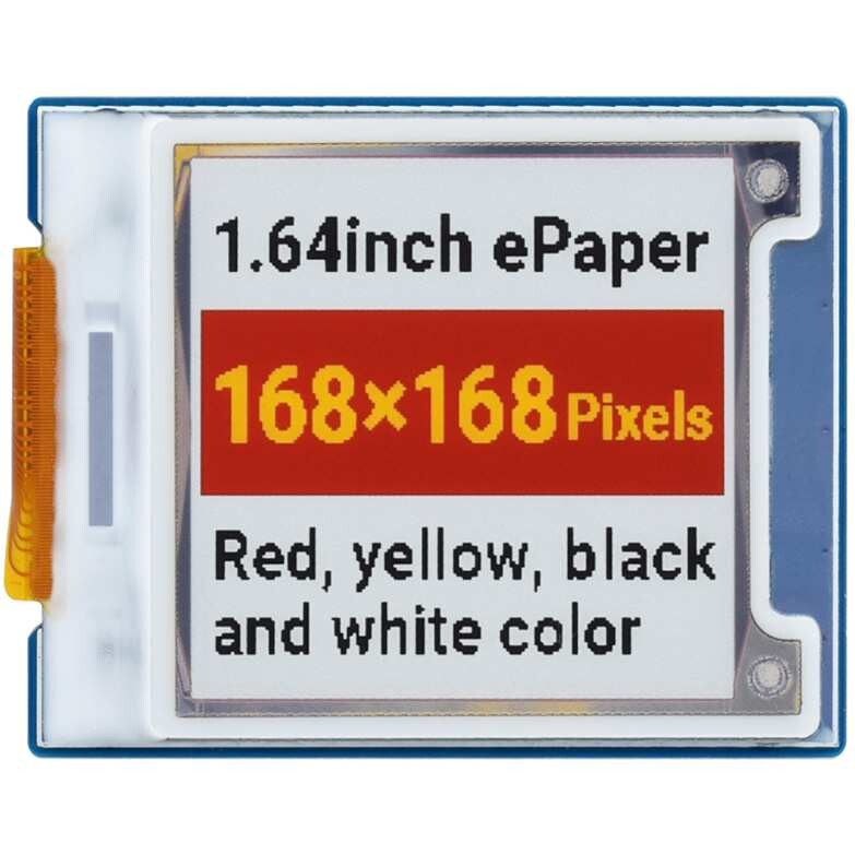 1.64寸墨水屏模块方形e-Paper 168×168分辨率红黄黑白四色墨水屏
