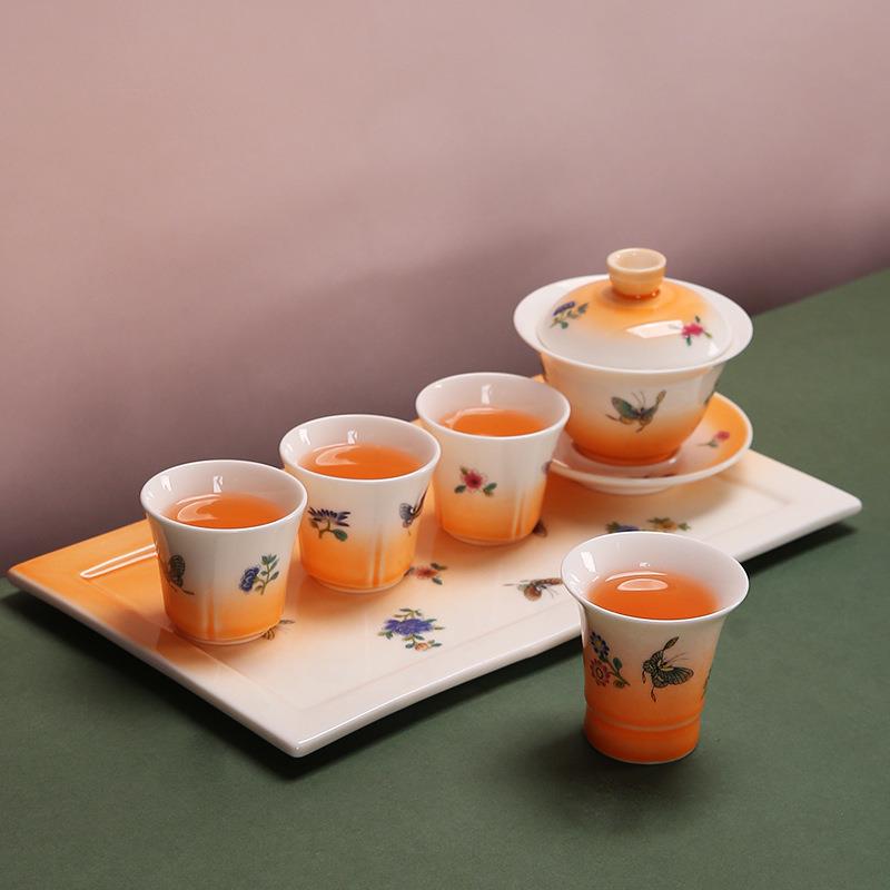 便携式旅行茶具套装一壶四杯户外车载泡茶壶陶瓷茶盘盖碗可定