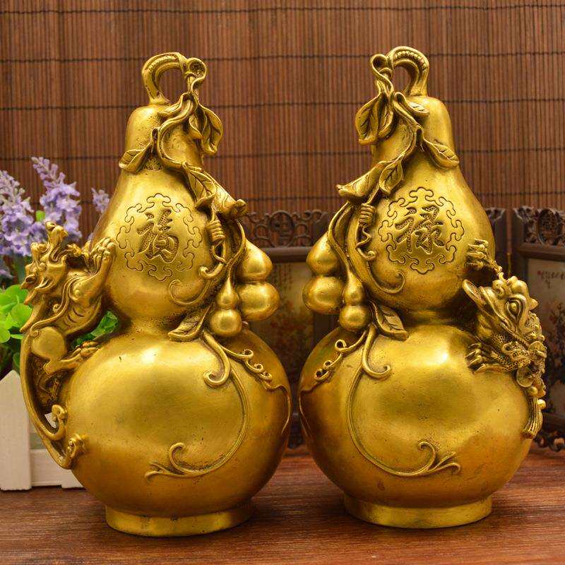 铜貔貅金蟾带叶福禄葫芦摆件家居工艺装饰品