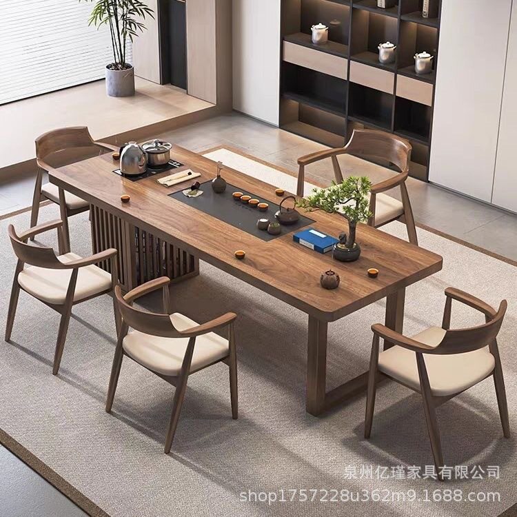 新中式办公室泡茶桌功夫茶台家用客厅实木茶桌椅组合茶室接待茶台