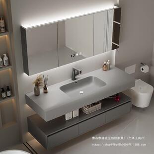 新款灰色可丽耐一体盆卫生间洗手洗脸轻奢风浴室柜洗漱台组合