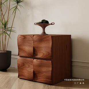 中式复古实木涟漪卡门柜组合模块沙发边柜客厅储物柜小户型电视柜