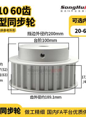 EAR43-T10300-60-B-N-d20孔至50孔T10-60齿同步带轮铝