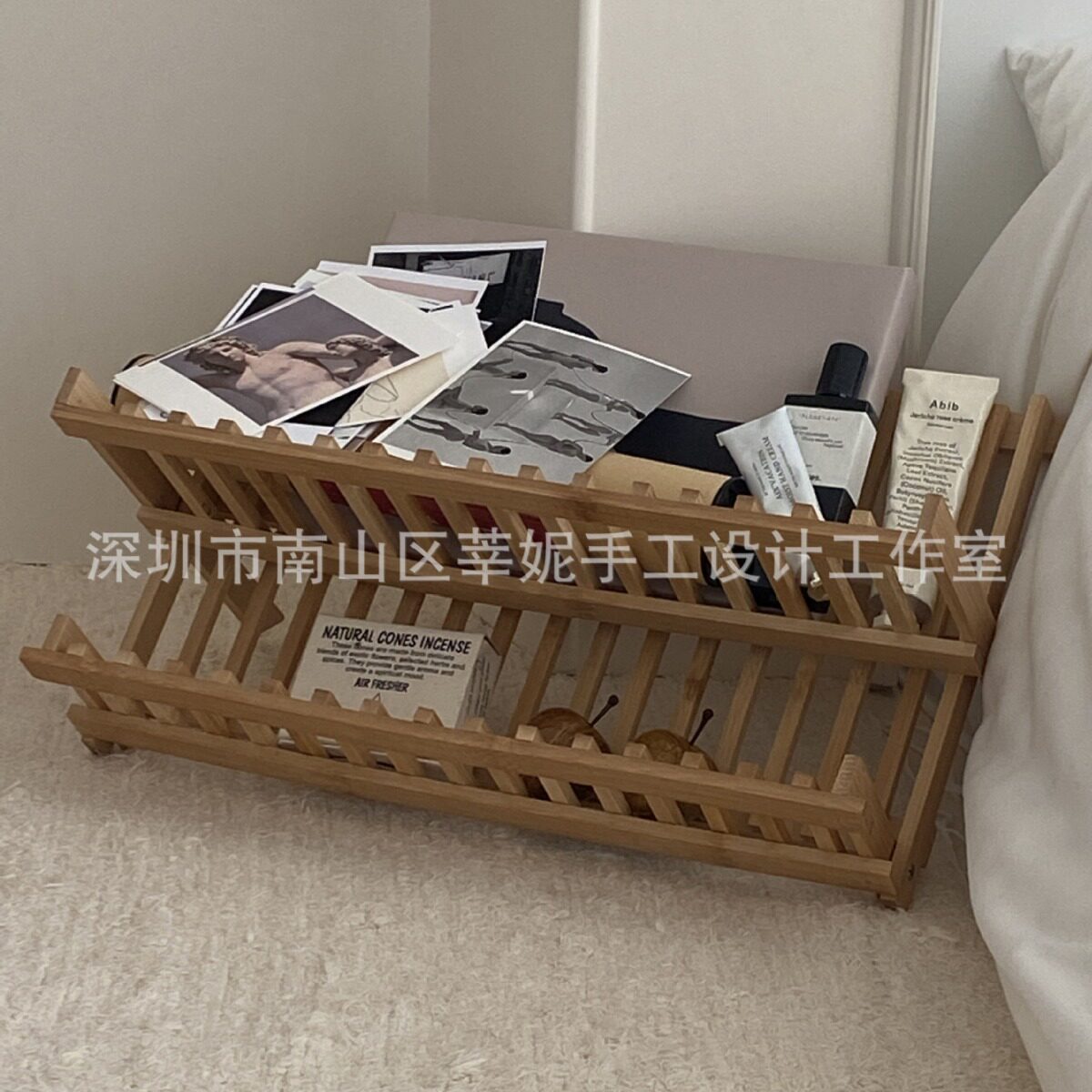 ins韩式折叠收纳架木质沥碗架木制多功能收纳装饰图片