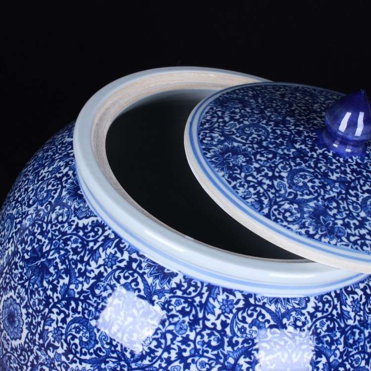 景德镇陶瓷米缸酒坛 仿古青花陶瓷带盖米缸50-100斤装
