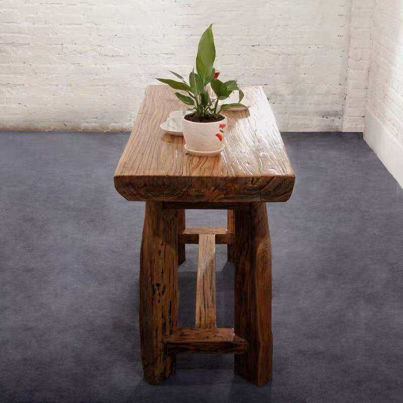 老榆木户外庭院实木餐桌新中式民宿复古老榆木桌椅组合小吃店餐桌