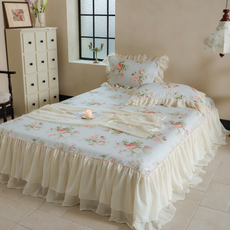 法式蕾丝床裙单件春夏纯棉床罩裙式少女心花边全棉床套三件套防滑,床上用品,床裙,淘宝优惠券,粉丝福利购,淘宝优惠卷