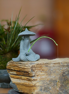 姜太公钓鱼假山水景摆件流水人物生态鱼缸内装饰品渔翁微景观造景