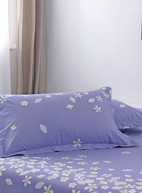 紫色全棉枕套一对 小碎花纯棉枕头套2只 植物花卉48x74cm成人枕套