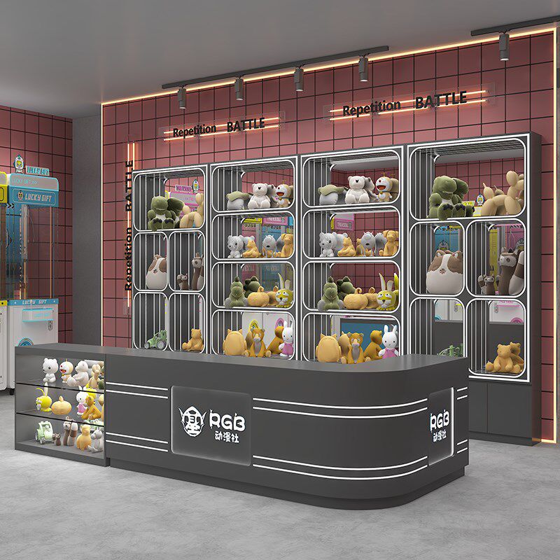 潮玩店展示柜玩具动漫电玩城手办柜积分礼品兑换机货架定制娃娃柜