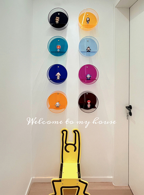 亚克力透明书架圆形壁挂上墙创意手办公仔置物收纳架陈列架装饰