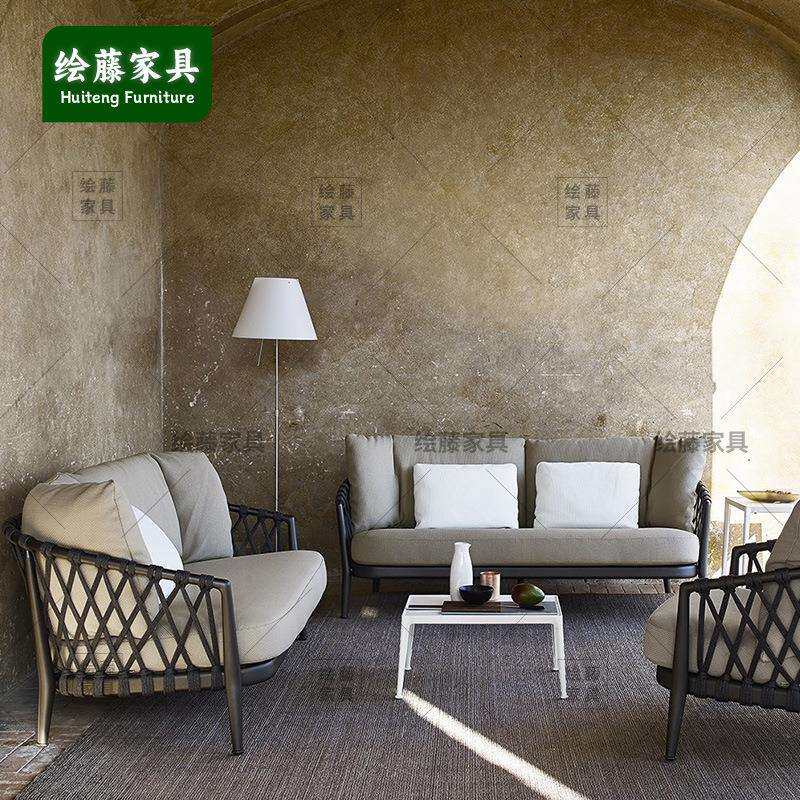 北欧户外藤编藤沙发组合庭院软装布艺沙发现代简约藤椅休闲庭院