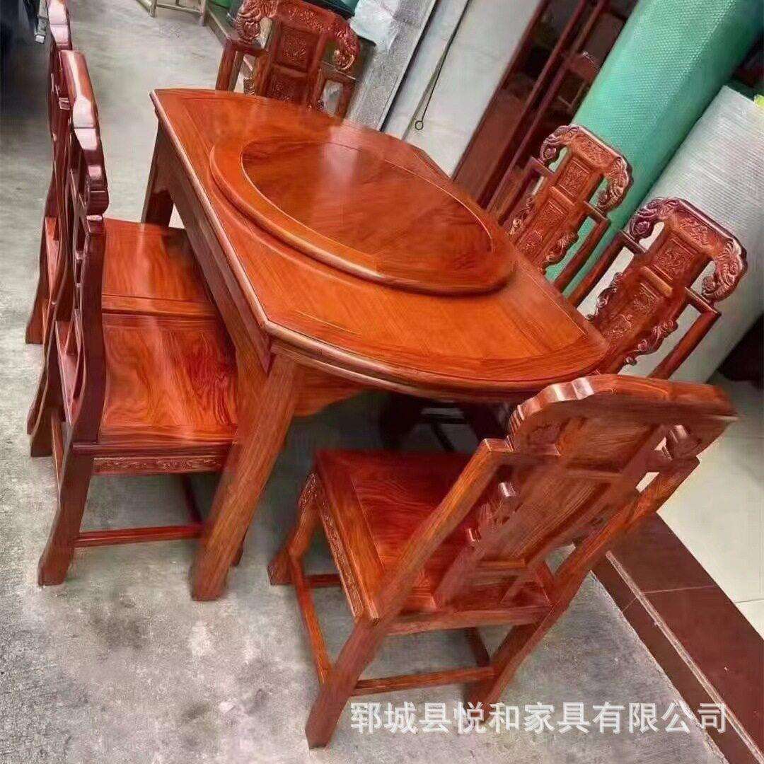 新中式老榆木茶桌仿古实木圆餐桌大圆桌饭桌椅组合实木酒店大圆桌
