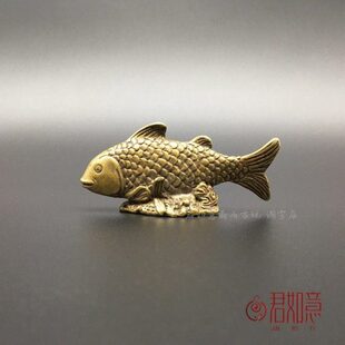 仿古做旧铜器实心黄铜铜鲤鱼小摆件迷你小鱼儿铜艺小鲤鱼底座铜鱼