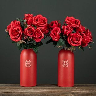 亲迎结婚花瓶摆件花一对假花玫瑰花婚房布置电视柜桌面装饰喜庆品