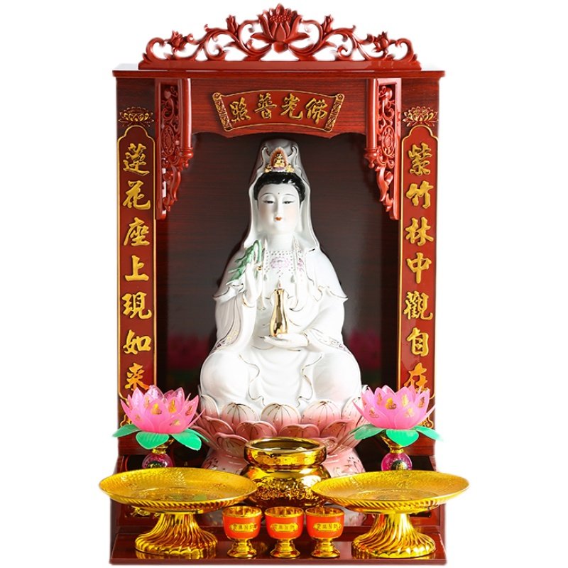 南海坐莲观音佛像套装家里家用玉瓷观音神像观世音菩萨像陶瓷摆件