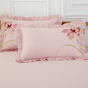 床单单件纯棉100全棉刺绣公主荷叶边柔软绣花粉色双人被单2.5x2.7