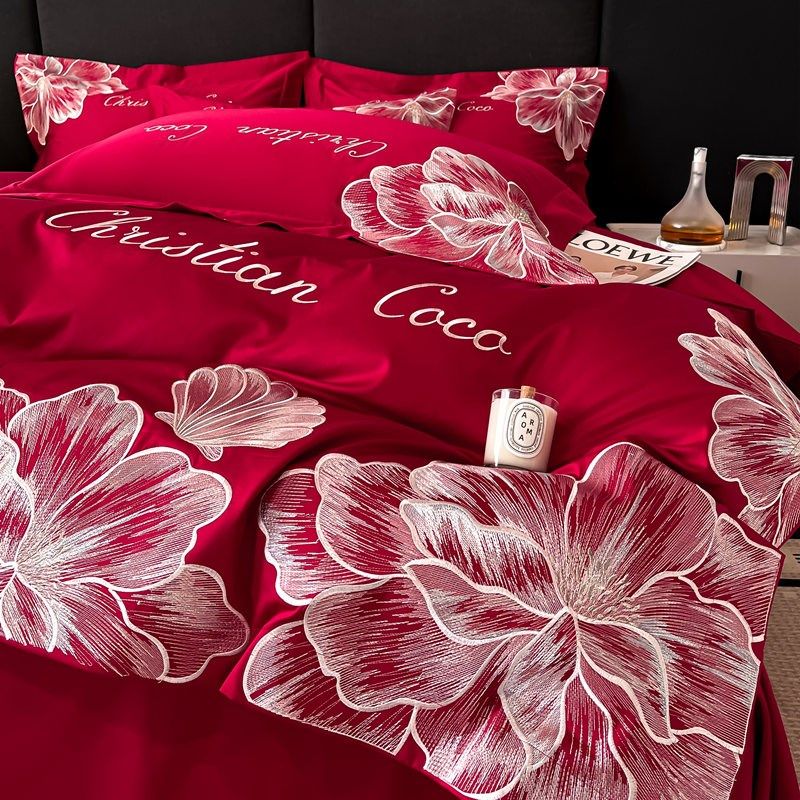 高档结婚四件套婚庆纯棉床单被套红色喜被新婚陪嫁喜庆婚床上用品