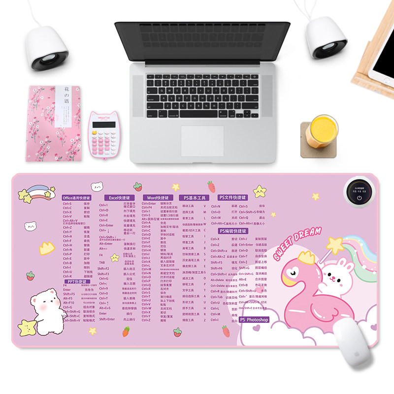 加热鼠标垫超大发热暖桌垫办公室电脑快捷键高颜值书桌写字台暖手