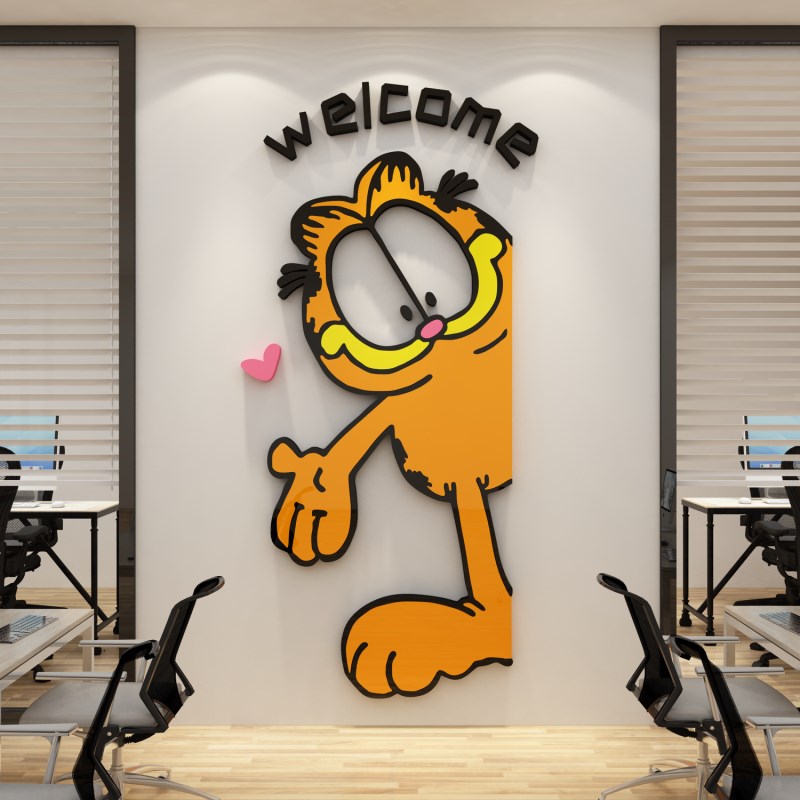 粘红加菲猫电视背景墙面装网品贴纸画自饰卧室房间布置门上创意3d