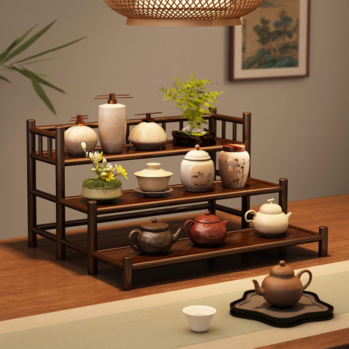 桌面杯架置物架现代简约小型博古架多层茶桌茶具茶壶收纳摆放架子