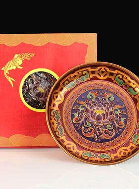 加厚供果果盘上供贡品水果盘家用招财财神爷合金莲花果盘高脚供盘