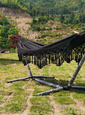 流苏吊床黑色户外便式携露营野餐防侧翻双人公园郊游室内秋千吊椅