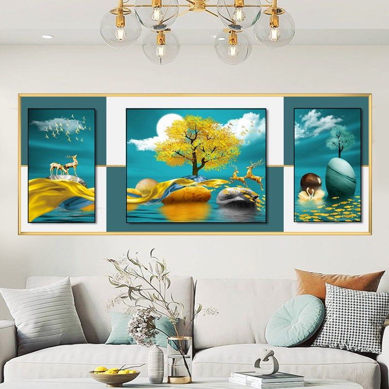 自粘壁画现代轻奢客厅沙发背景墙贴纸麋鹿招财画装饰画卧室壁纸,家居饰品,软装墙贴,淘宝优惠券,粉丝福利购,淘宝优惠卷