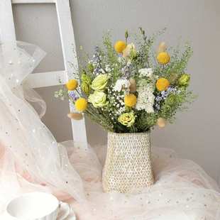 真花自然风干洋桔梗干花束混搭勿忘我花篮桌面摆件田园家居装饰品