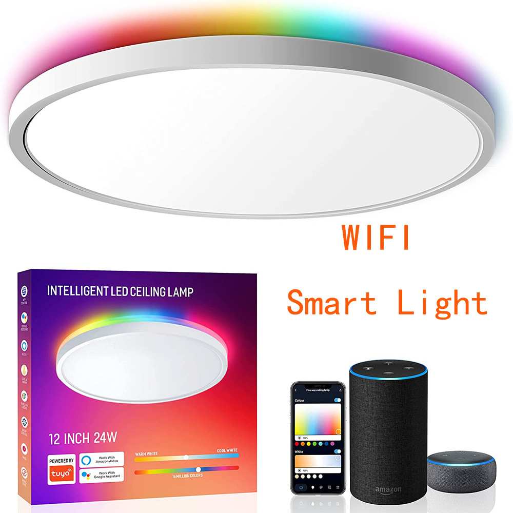 超薄吸顶灯背光智能吸顶灯LED WiFi与Alexa 可调光背光WIFI吸顶灯