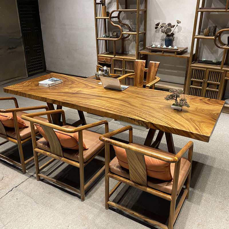 胡桃木实木大板桌天然原木茶台简约办公桌书桌原木整块大板桌餐桌