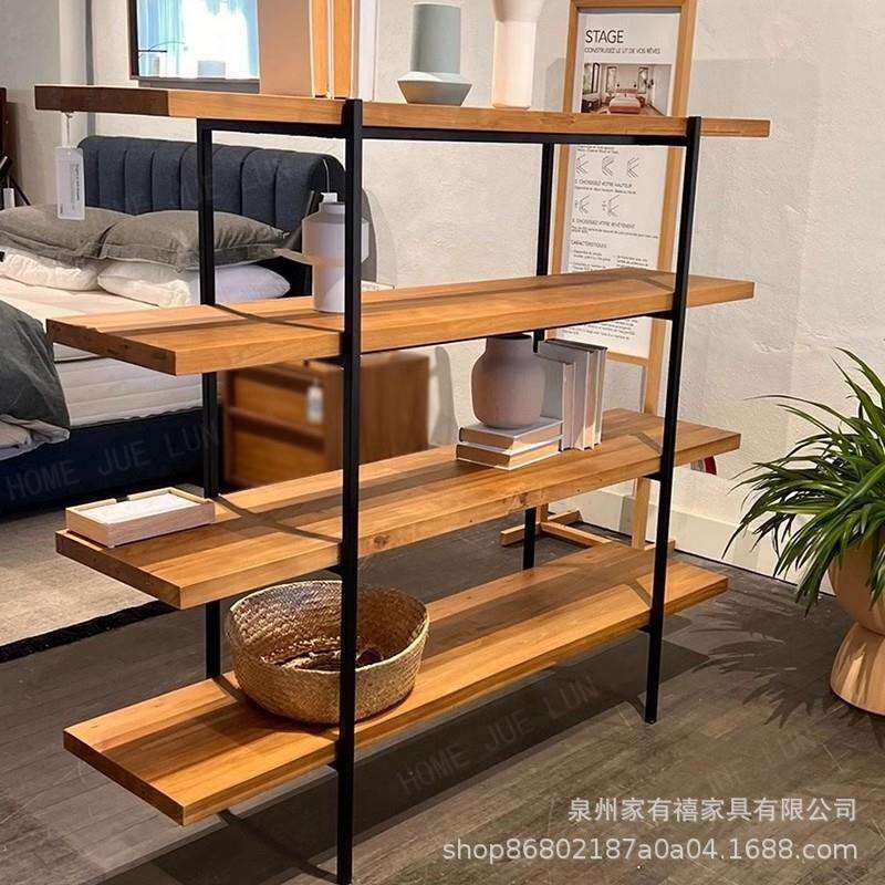 美式原实木书架客厅墙架子复古办公室简约置物架落地陈列架展示架