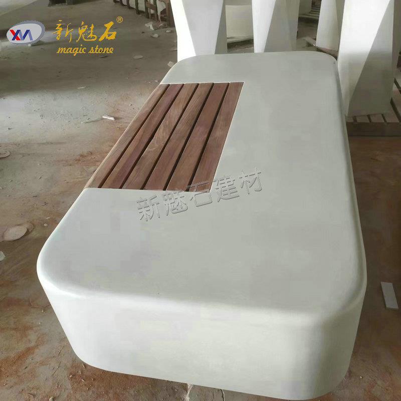 预制混凝土UHPC仿石座凳设计款户外重竹木水泥凳白色水磨条石座椅
