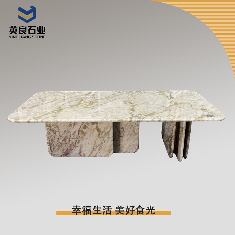 香雪梅天然大理石餐桌意式轻奢长形全石材高端别墅长方型奢石茶几