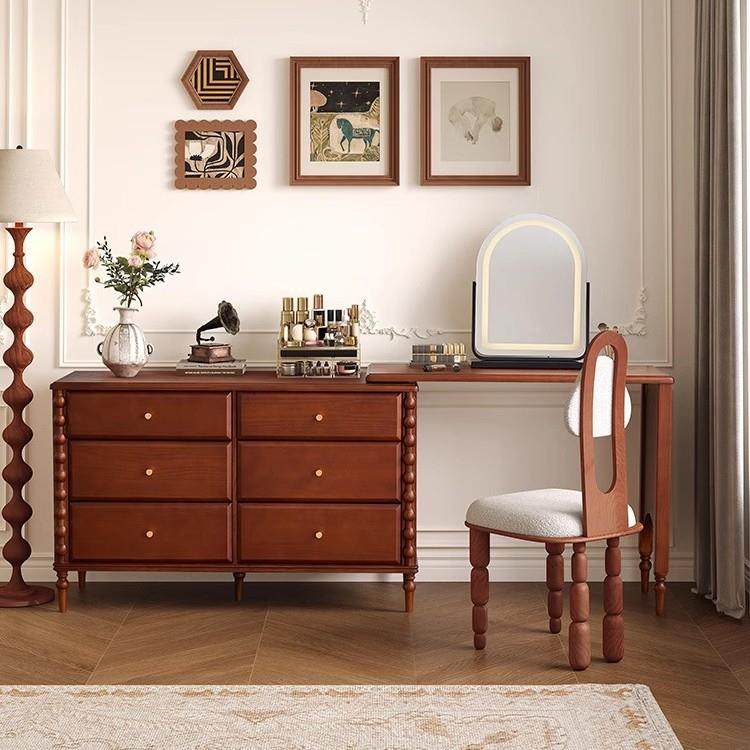 大司马复古梳妆台卧室格林化妆台转角斗柜一体实木化妆桌实木斗柜