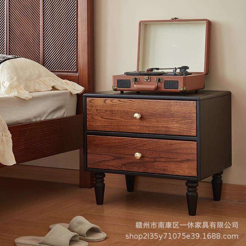 法式复古木质抽屉式实木床头柜家用整理柜简约收纳柜卧室储物矮柜